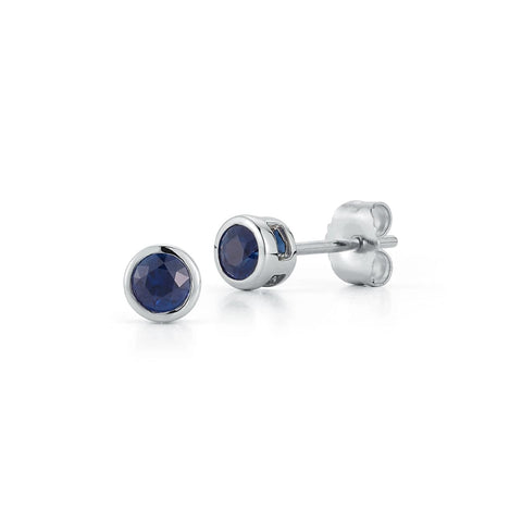 Bezel 14K White Gold Blue Sapphire Stud Earrings