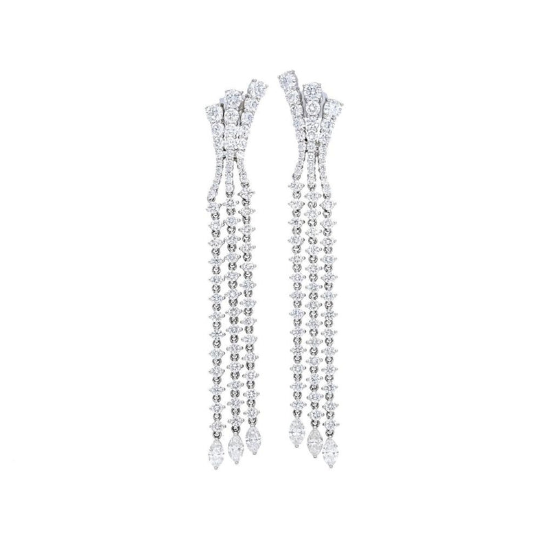 Beny Sofer Jewelry - 14K White Gold Three Row Diamond Drop Earrings | Manfredi Jewels