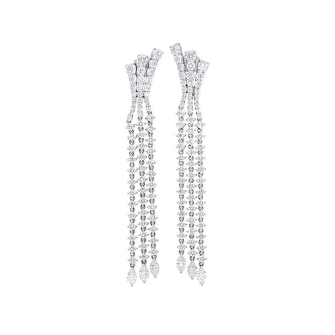 Chandelier 14K White Gold Three Row Diamond Drop Earrings
