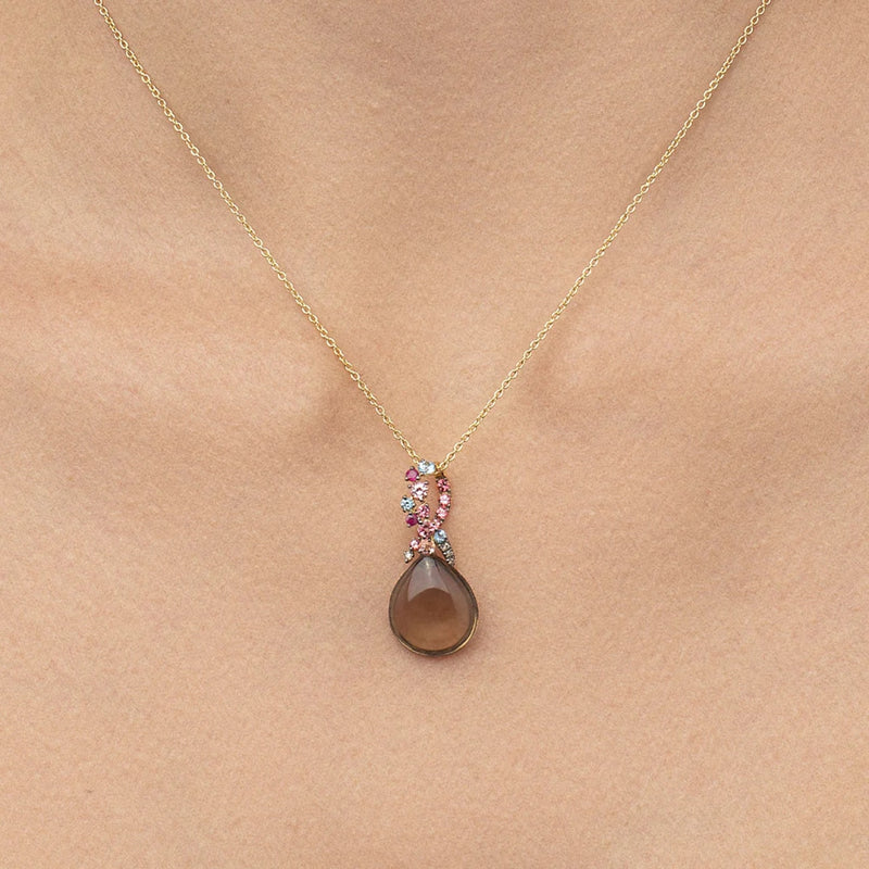 Brumani Jewelry - Baobab 18K Yellow Gold Smoky Quartz & Mixed Gemstone Pendant Necklace | Manfredi Jewels