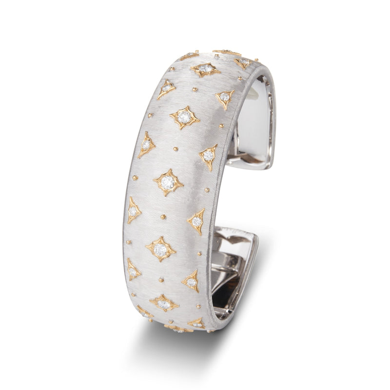 Buccellati Jewelry - Macri Giglio 18K White & Yellow Gold Diamond Cuff Bracelet | Manfredi Jewels