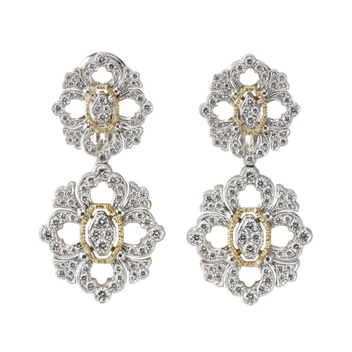 Buccellati Jewelry - Opera Full Pavé 18K White & Yellow Gold Pendant Diamond Earrings | Manfredi Jewels