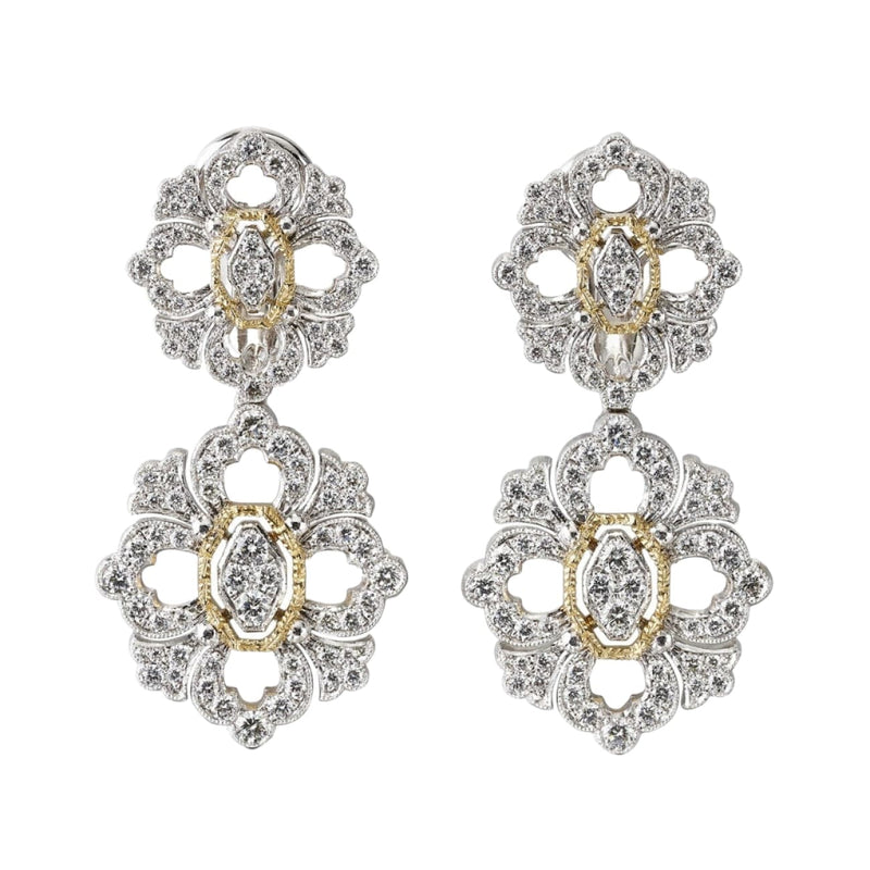 Buccellati Jewelry - Opera Full Pavé 18K White & Yellow Gold Pendant Diamond Earrings | Manfredi Jewels