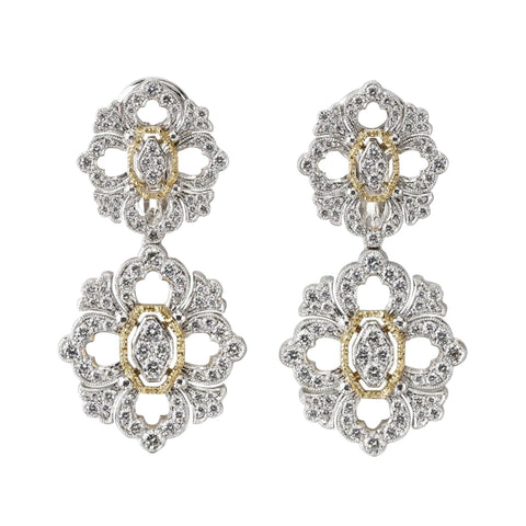 Opera Full Pavé 18K White & Yellow Gold Pendant Diamond Earrings