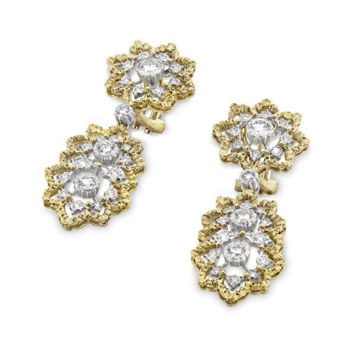 Buccellati Jewelry - Rombi 18K Yellow & White Gold Pendant Diamond Earrings | Manfredi Jewels