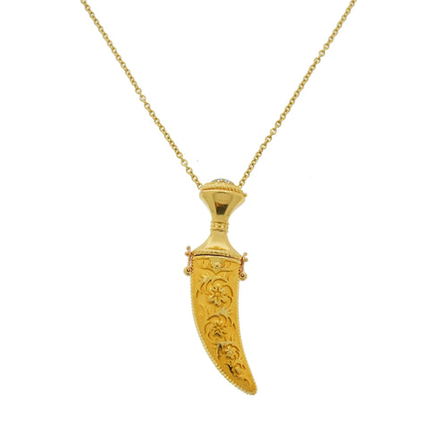 Carrera Y Jewelry - Diamond encrusted Dagger and Sheath Gold Pendant | Manfredi Jewels