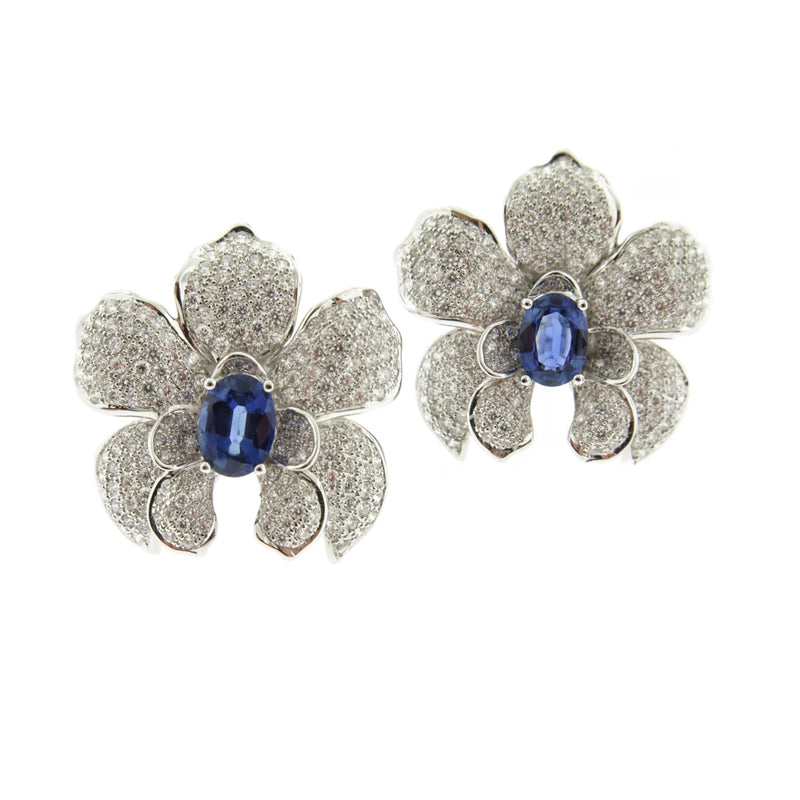 Carrera Y Jewelry - Orquídeas 18K White Gold Sapphire & Diamond Medium Earrings | Manfredi Jewels