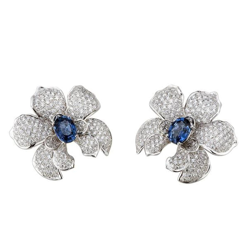 Carrera Y Jewelry - Orquídeas 18K White Gold Sapphire & Diamond Medium Earrings | Manfredi Jewels