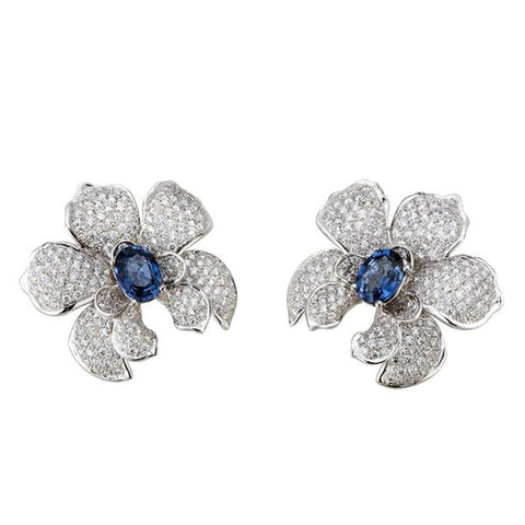Orquídeas 18K White Gold Sapphire & Diamond Medium Earrings