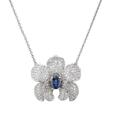 Orquídeas 18K White Gold Sapphire & Diamond Medium Pendant Necklace