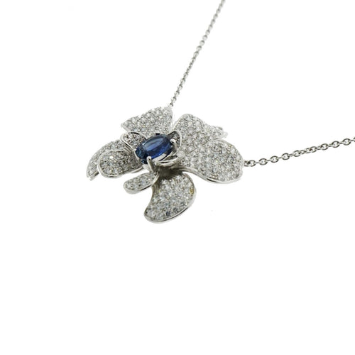 Carrera Y Jewelry - Orquídeas 18K White Gold Sapphire & Diamond Medium Pendant Necklace | Manfredi Jewels