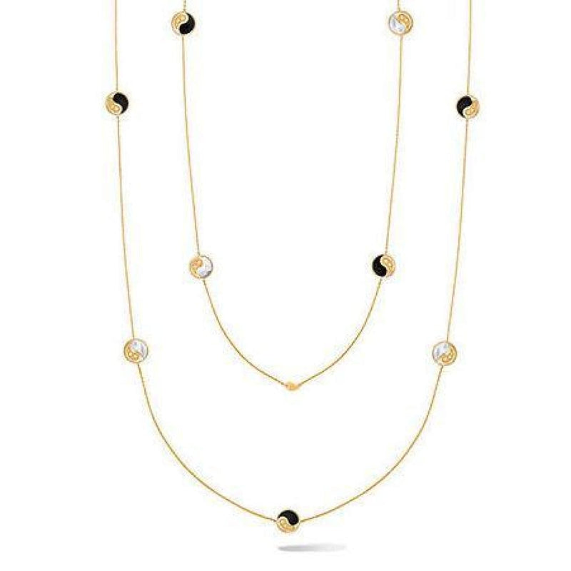 Carrera Y Jewelry - Sautoir 18K Yellow Gold Yin and Yang Mother of Pearl & Onix Station Necklace | Manfredi Jewels