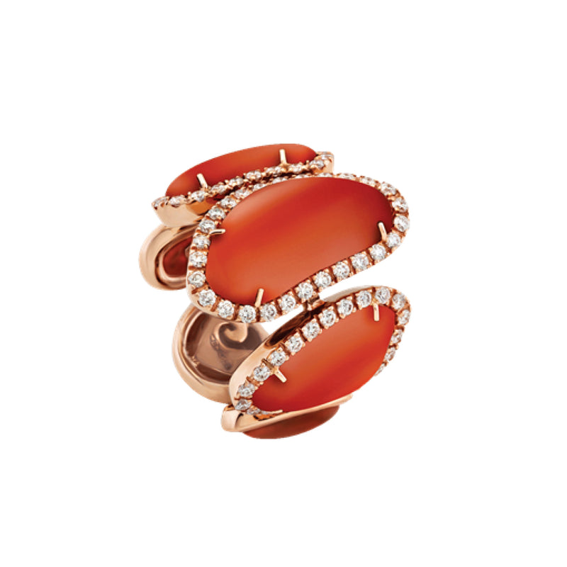 Chantecler Capri Jewelry - Enchanté 18K Rose Gold Red Coral Band Ring | Manfredi Jewels