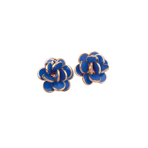 Chantecler Capri Jewelry - Paillettes 18K Rose Gold Capri Blue Enamel Flower Earrings | Manfredi Jewels