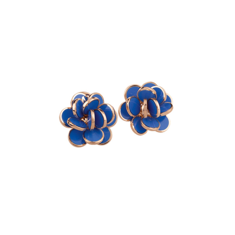 Chantecler Capri Jewelry - Paillettes 18K Rose Gold Capri Blue Enamel Flower Earrings | Manfredi Jewels