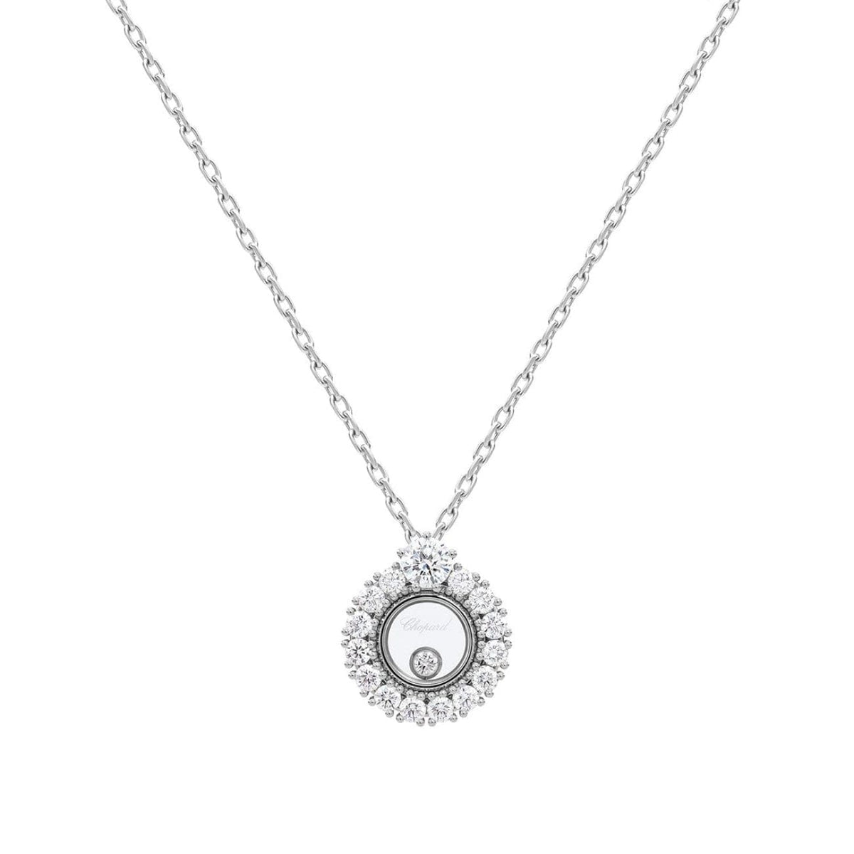 Chopard Jewelry - Happy Diamond Ethical White Gold Diamond Pavé Pendant Necklace | Manfredi Jewels