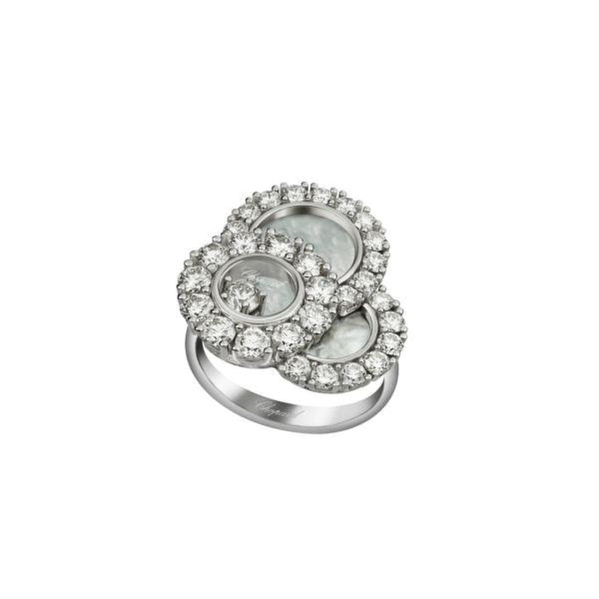 Chopard Jewelry - Happy Diamonds Ethical White Gold Mother of Pearl & Diamond Pavé Ring | Manfredi Jewels