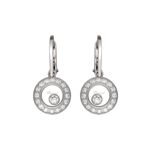 Chopard Jewelry - Happy Diamonds Ethical White Gold Round Dangling Diamond Earrings | Manfredi Jewels