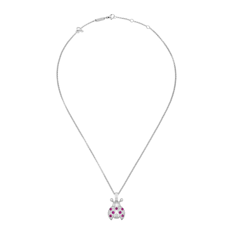 Chopard Jewelry - Happy Diamonds Ladybird Ethical White Gold Diamond and Ruby Pendant Necklace | Manfredi Jewels