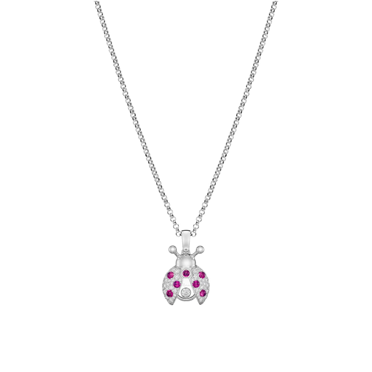 Chopard Jewelry - Happy Diamonds Ladybird Ethical White Gold Diamond and Ruby Pendant Necklace | Manfredi Jewels