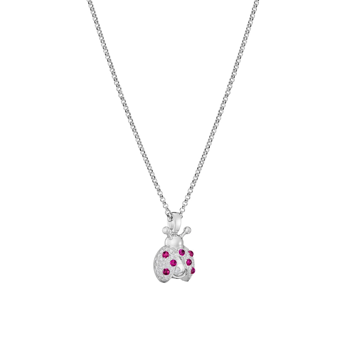 Chopard Jewelry - Happy Diamonds Ladybird Ethical White Gold Diamond and Ruby Pendant Necklace | Manfredi Jewels