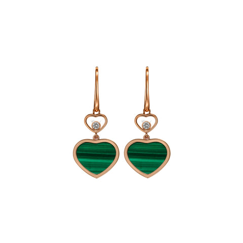 Happy Hearts Ethical Rose Gold Malachite & Diamond Earrings