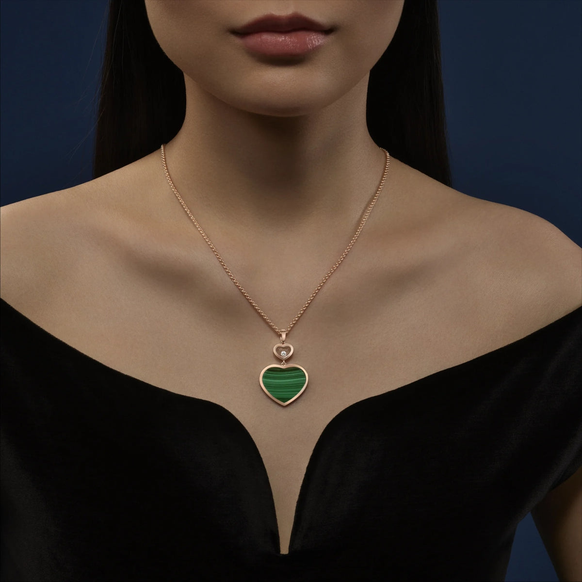 Chopard Jewelry - Happy Hearts Ethical Rose Gold Diamond Malachite Large Pendant Necklace | Manfredi Jewels