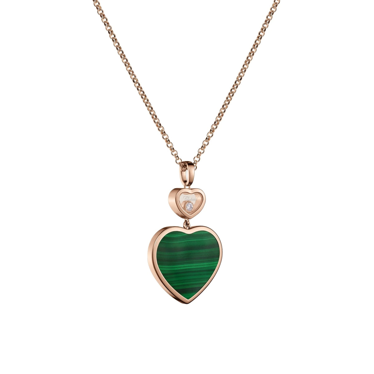 Chopard Jewelry - Happy Hearts Ethical Rose Gold Diamond Malachite Large Pendant Necklace | Manfredi Jewels