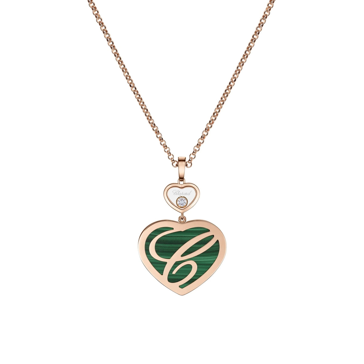 Chopard Jewelry - Happy Hearts Ethical Rose Gold Diamond Malachite Large Pendant Necklace | Manfredi Jewels