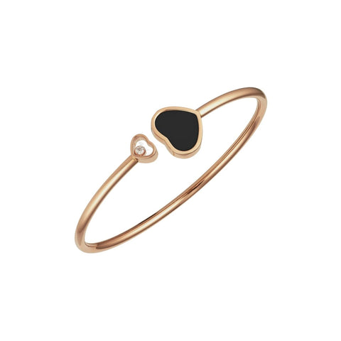 Happy Hearts Ethical Rose Gold Diamond Onyx Bangle Bracelet