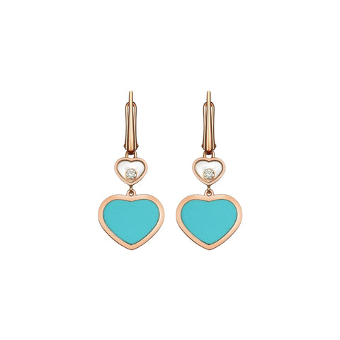 Happy Hearts Ethical Rose Gold Turquoise & Diamond Earrings