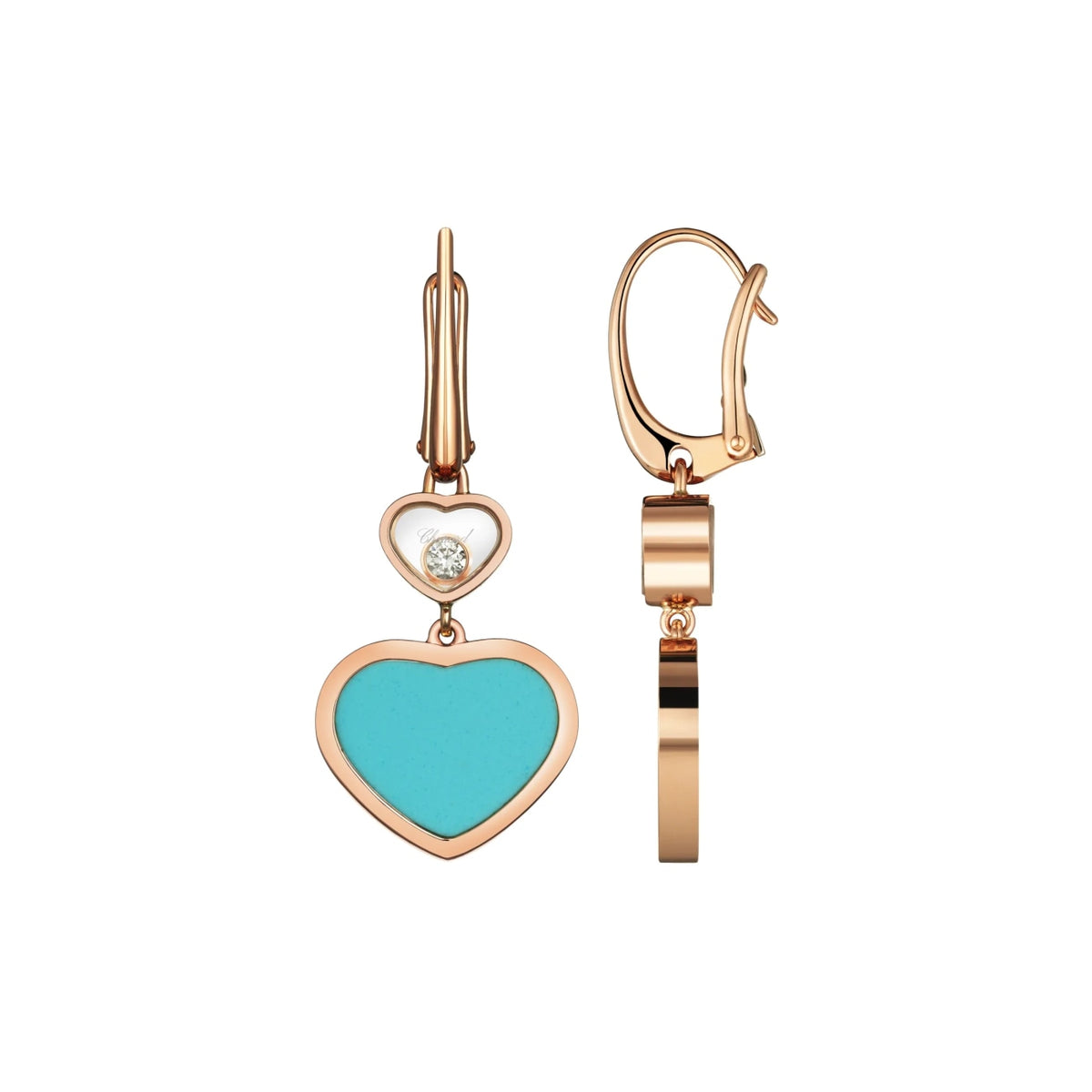 Chopard Jewelry - Happy Hearts Ethical Rose Gold Turquoise & Diamond Earrings | Manfredi Jewels