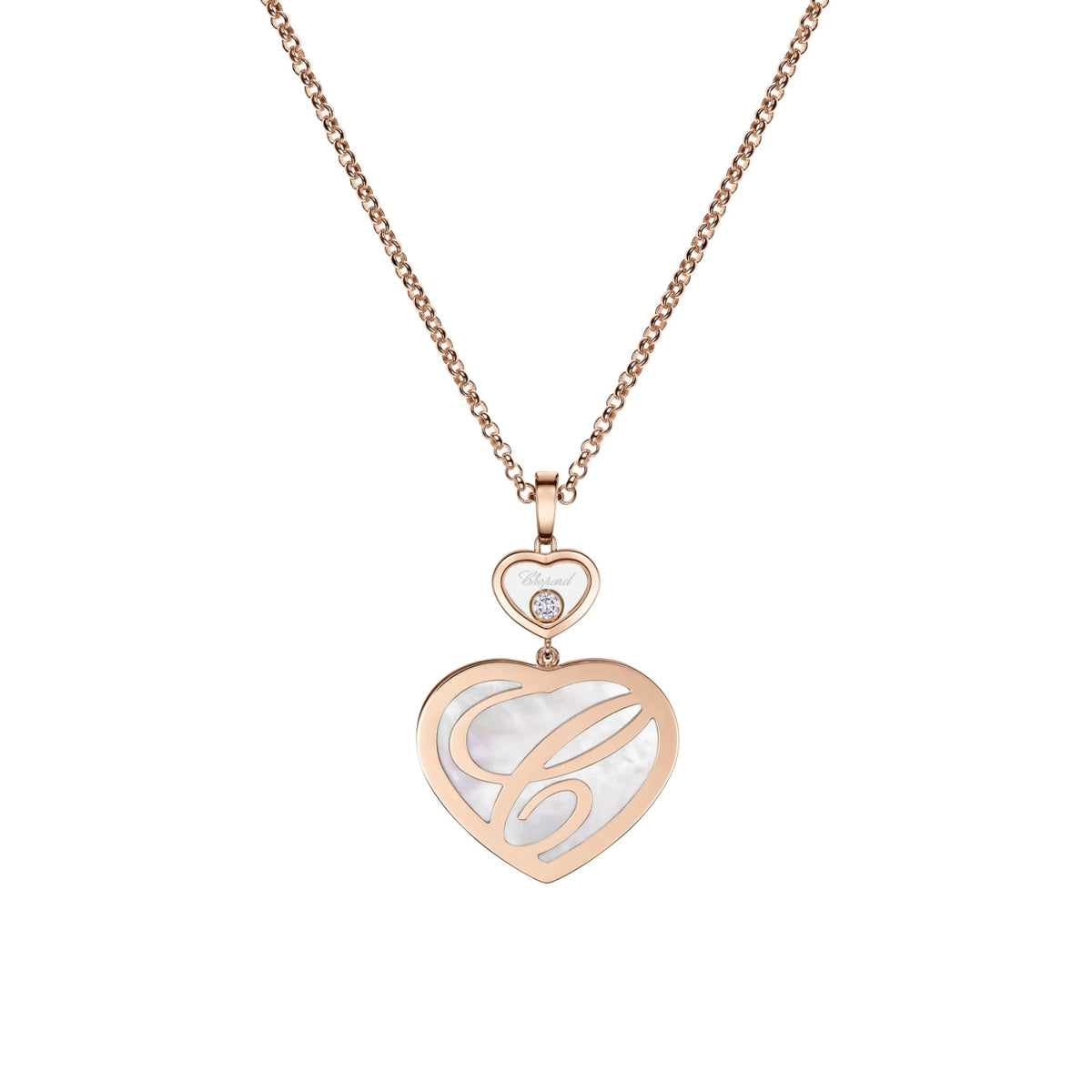Chopard Jewelry - Happy Hearts Ethical Rose Gold Diamonds Mother-Of-Pearl Large Pendant Necklace | Manfredi Jewels