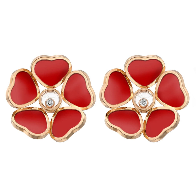 Chopard Jewelry - Happy Hearts Flowers Ethical Rose Gold Carnelian Diamonds Earrings | Manfredi Jewels