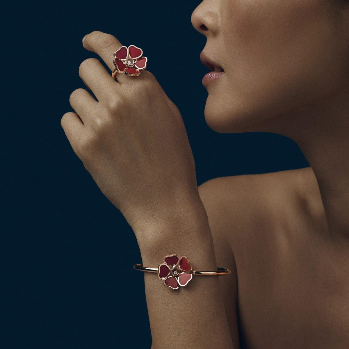 Chopard Jewelry - Happy Hearts Flowers Ethical Rose Gold Cornelian Diamond Ring | Manfredi Jewels