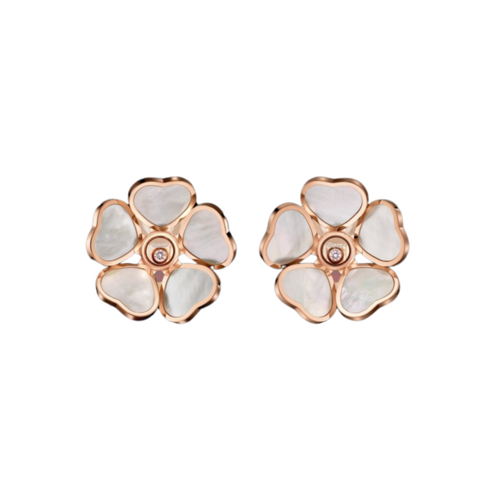 Chopard Jewelry - Happy Hearts Flowers Ethical Rose Gold Diamonds Mother of Pearl Earrings | Manfredi Jewels