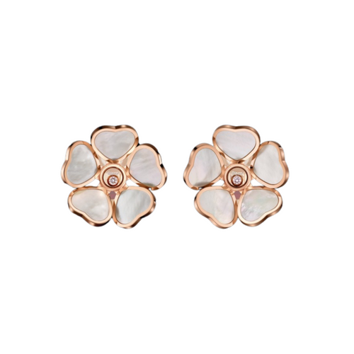 Chopard Jewelry - Happy Hearts Flowers Ethical Rose Gold Diamonds Mother - Of - Pearl Earrings | Manfredi Jewels