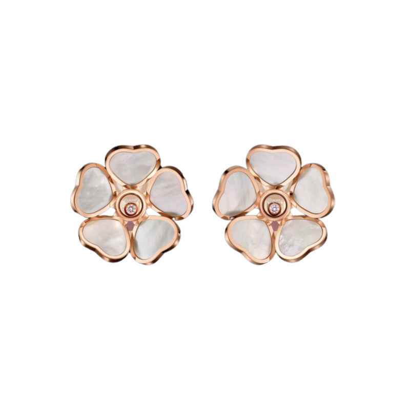 Chopard Jewelry - Happy Hearts Flowers Ethical Rose Gold Diamonds Mother - Of - Pearl Earrings | Manfredi Jewels