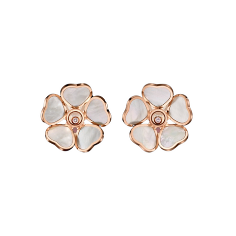 Happy Hearts Flowers Ethical Rose Gold Diamonds Mother of Pearl Earrings