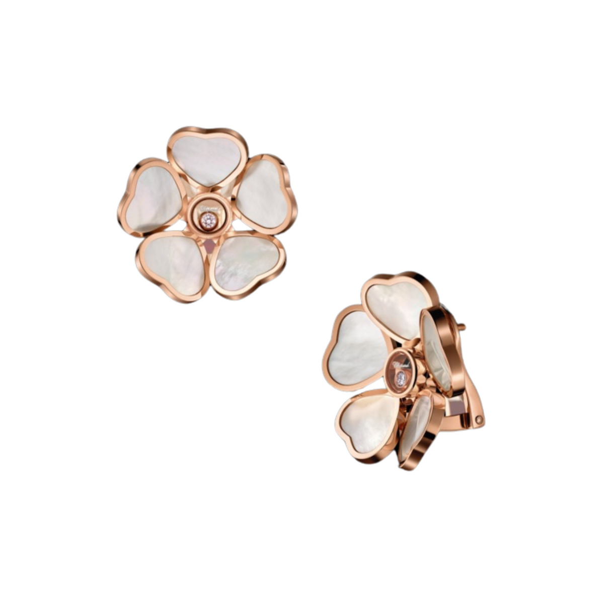Chopard Jewelry - Happy Hearts Flowers Ethical Rose Gold Diamonds Mother of Pearl Earrings | Manfredi Jewels