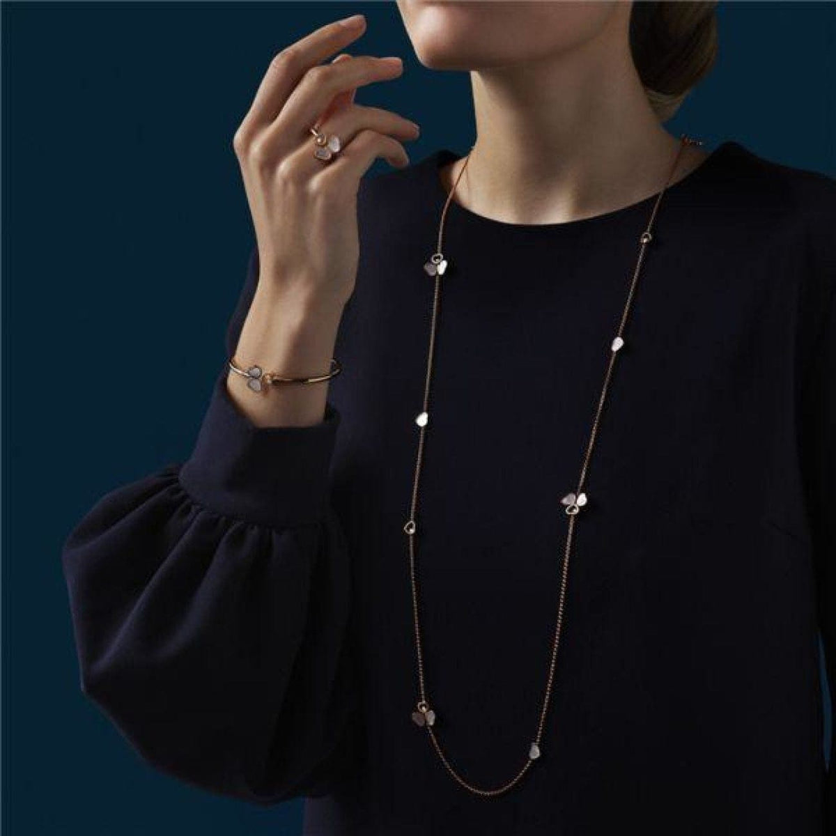 Chopard Jewelry - Happy Hearts Wings Ethical Rose Gold Mother of Pearl & Diamond Layered Necklace | Manfredi Jewels