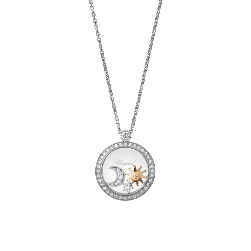 Chopard Jewelry - Happy Sun Moon And Stars Ethical White Gold Diamonds Pendant Necklace | Manfredi Jewels