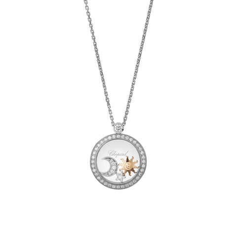 Happy Sun Moon And Stars Ethical White Gold Diamonds Pendant Necklace