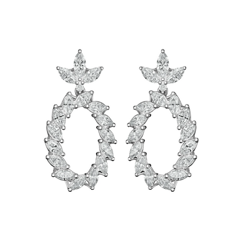 L'Heure Du Diamant Marquise Ethical White Gold Dangling Diamond Pavé Earrings