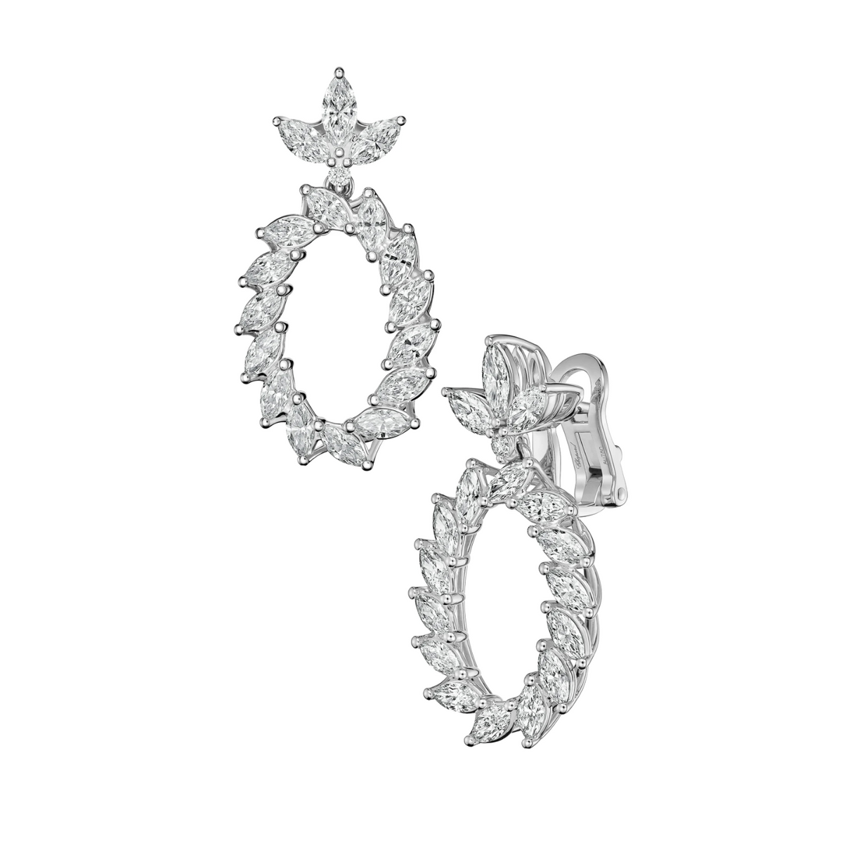 Chopard Jewelry - L’Heure Du Diamant Marquise Ethical White Gold Dangling Diamond Pavé Earrings | Manfredi Jewels