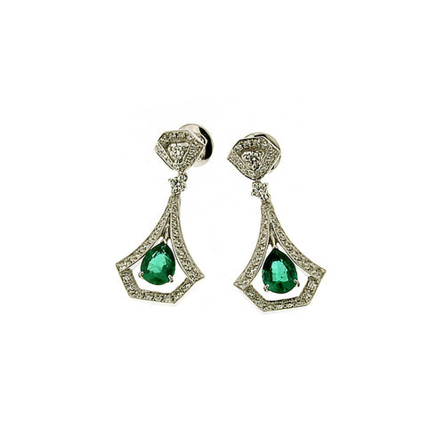 Crivelli Jewelry - 18kt White Gold Diamond and Emerald Earrings | Manfredi Jewels