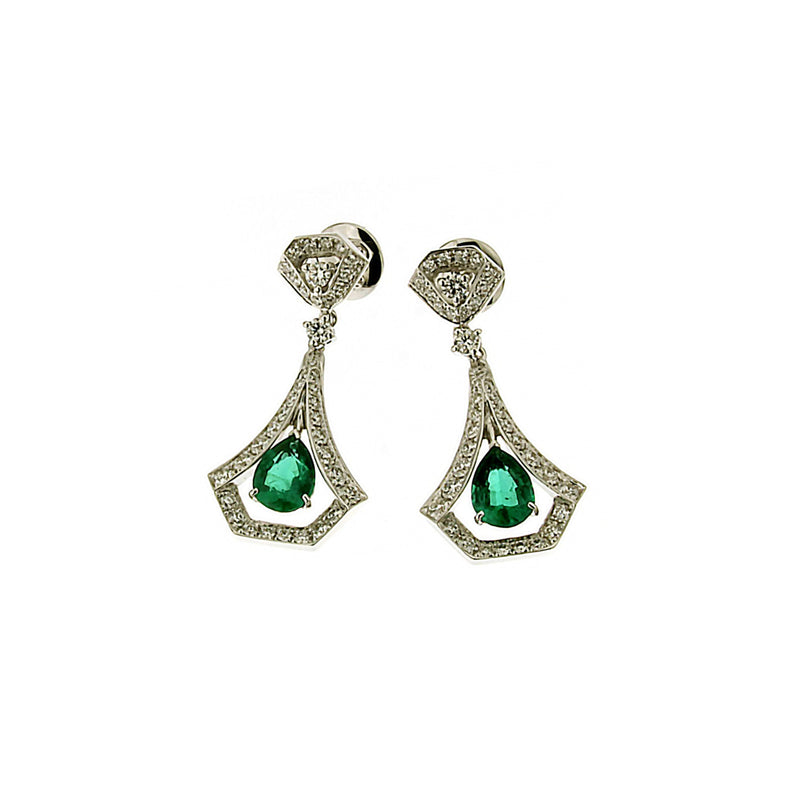 Crivelli Jewelry - 18kt White Gold Diamond and Emerald Earrings | Manfredi Jewels