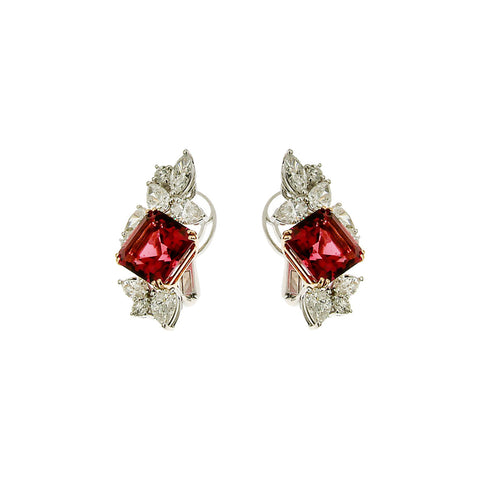 18kt White Gold Diamond and Rubellite Earrings