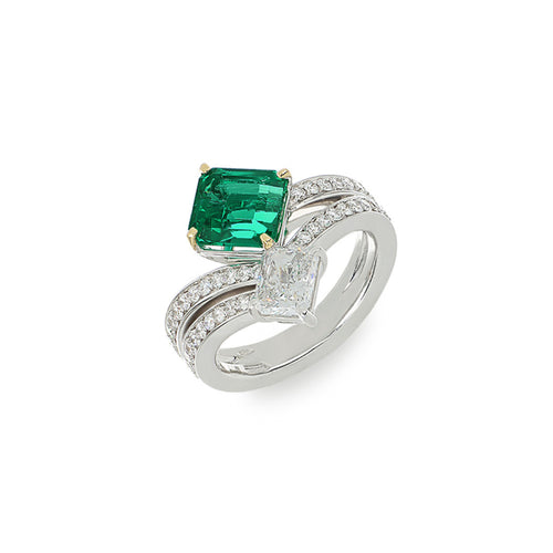 Crivelli Jewelry - 18kt White Gold Emerald and Diamond Ring | Manfredi Jewels