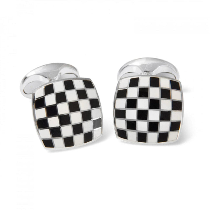 Deakin & Francis Accessories - Sterling Silver Enamel Checkerboard Black and White Cufflinks | Manfredi Jewels